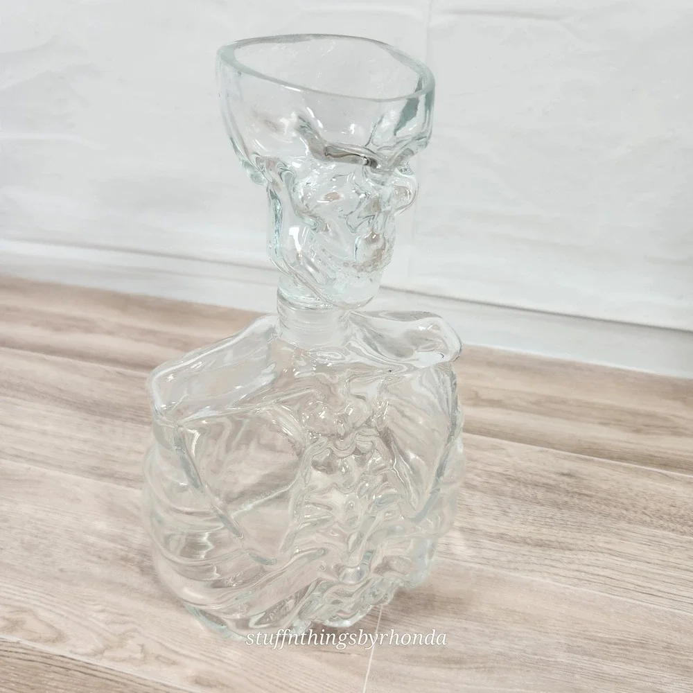 Godinger Skeleton Skull Clear Liquor Whiskey‎ Decanter Halloween Bar Drink Décor
